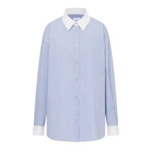 Nao Striped Shirt in Cotton Poplin, Blue Stripe, Size S